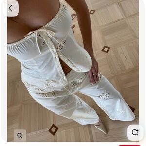 WeWoreWhat Ivory Lace Wide Leg blouse